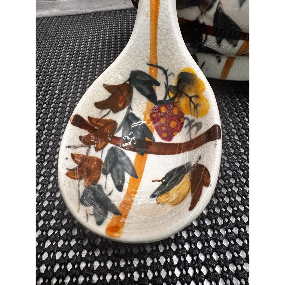 Nasco 1950s Hand Painted Ceramic Rooster Chicken Gravy Boat Ladle Vintage Japan